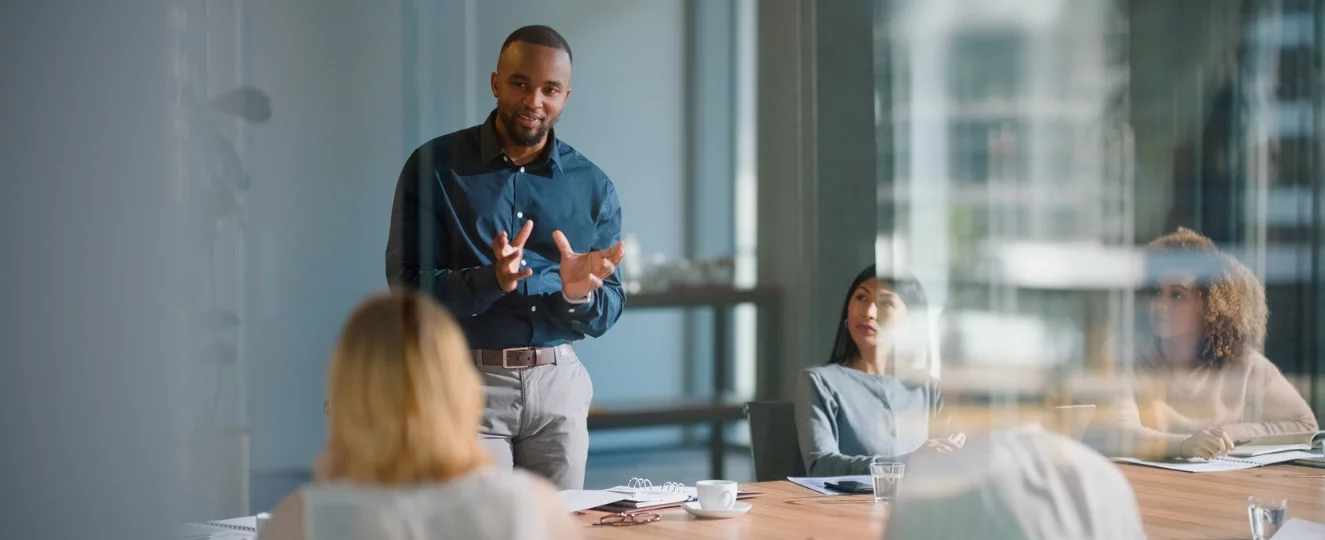 People talking in board room